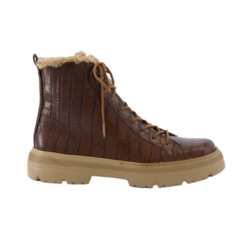 Brown Leather High top sneaker Boots with warm lining. Never worn
